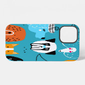 青い背景に遊ぶ犬のパターン iPhoneケース (裏面横)