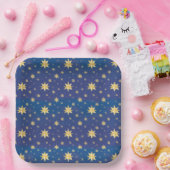 青い背景に金のクリスマススター ペーパープレート (パーティー)