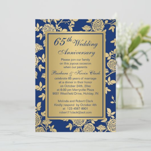 青い背景に金のバラ 65周年記念 招待状 (スタンド正面)