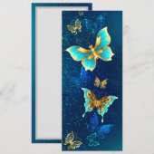 青い背景に金の蝶 招待状 (正面/裏面)