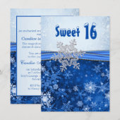 青い背景に銀の雪の結晶　スウィート16パーティー 招待状 (正面/裏面)