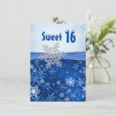 青い背景に銀の雪の結晶　スウィート16パーティー 招待状 (スタンド正面)