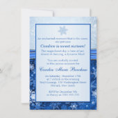 青い背景に銀の雪の結晶　スウィート16パーティー 招待状 (裏面)