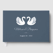 青い背景に銀箔のスワン（結婚式用) ゲストブック (正面)