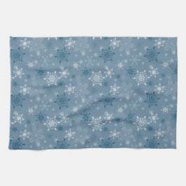 青い背景に雪が積もる キッチンタオル