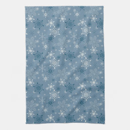 青い背景に雪が積もる キッチンタオル
