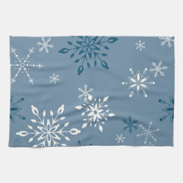 青い背景に雪が積もる キッチンタオル