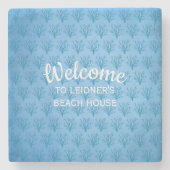 青い背景に青い海木のサンゴ模様 ストーンコースター (正面)