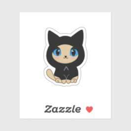 青い背景に青い目をした黒猫 シール