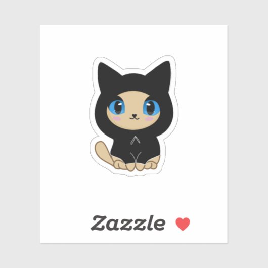 青い背景に青い目をした黒猫 シール (シート)