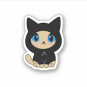 青い背景に青い目をした黒猫 シール (正面)