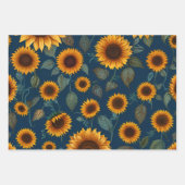 青い背景に黄色のひまわり ラッピングペーパーシート (正面)