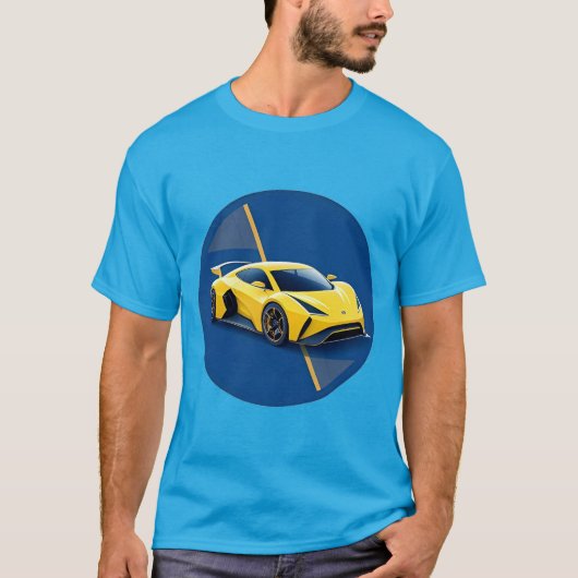 青い背景に黄色のスポーツカー Tシャツ (正面)