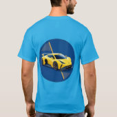 青い背景に黄色のスポーツカー Tシャツ (裏面)