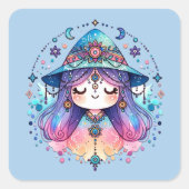 青い背景のかわいいボヘミアンの女王 | スクエアシール (正面)
