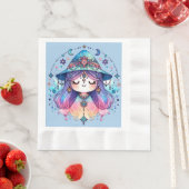 青い背景のかわいいボヘミアンの女王 | 縁ありランチョンナプキン (インサイチュ)