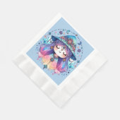 青い背景のかわいいボヘミアンの女王 | 縁ありランチョンナプキン (角)