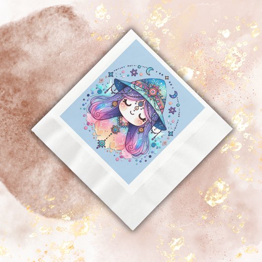 青い背景のかわいいボヘミアンの女王 | 縁ありランチョンナプキン