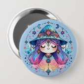 青い背景のかわいいボヘミアンの女王 | 缶バッジ (正面&裏面)