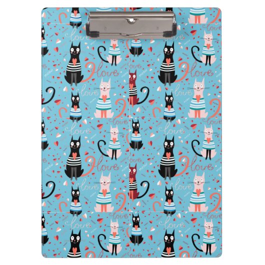 青い背景のかわいい猫パターン クリップボード (正面)