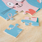 青い背景のかわいい猫パターン ジグソーパズル (側面)