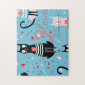 青い背景のかわいい猫パターン ジグソーパズル (縦)