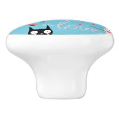 青い背景のかわいい猫パターン セラミックノブ (側面)