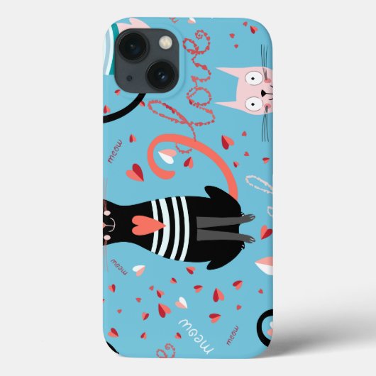 青い背景のかわいい猫パターン Case-Mate iPhoneケース (裏面)