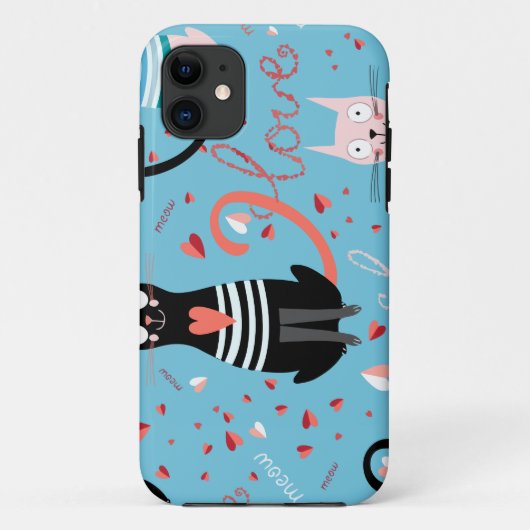 青い背景のかわいい猫パターン Case-Mate iPhoneケース (裏面)