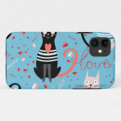 青い背景のかわいい猫パターン Case-Mate iPhoneケース (裏面(横))