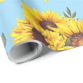 青い背景のひまわり ラッピングペーパー (ロールコーナー)