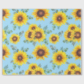 青い背景のひまわり ラッピングペーパー (フラット)