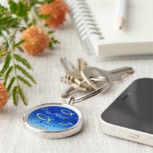 青い背景のイクサス模様 キーホルダー (側面)