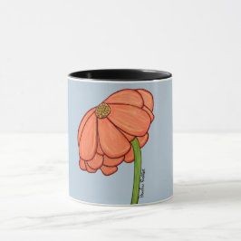 青い背景のオレンジの花 マグカップ