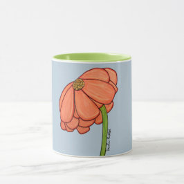 青い背景のオレンジの花 マグカップ