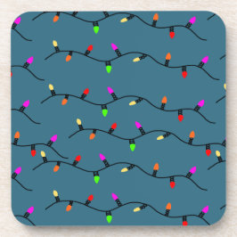 青い背景のカラフルなクリスマスライト コースター