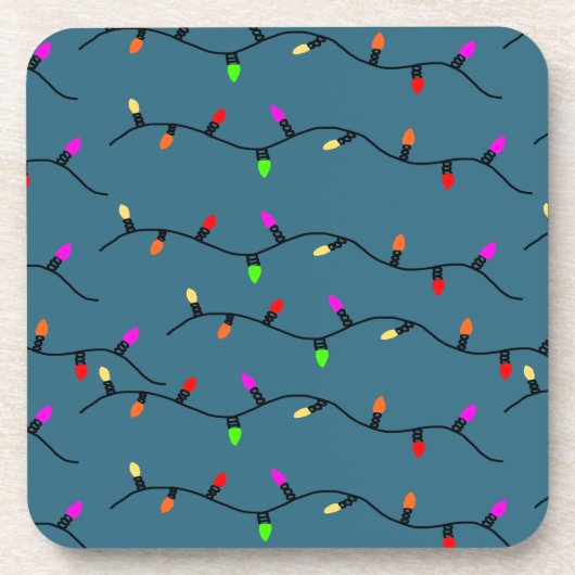 青い背景のカラフルなクリスマスライト コースター (正面)