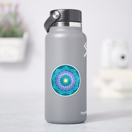 青い背景のカラフルな曼荼羅 シール (HydroFlask)