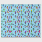 青い背景のカラフルロボット ラッピングペーパー (フラット)