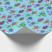 青い背景のカラフルロボット ラッピングペーパー (角)