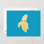 青い背景のカワイイ黄色いバナナ ポストカード (正面/裏面)