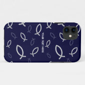 青い背景のキリスト教の魚の記号 Case-Mate iPhoneケース (裏面(横))