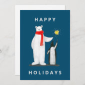 青い背景のクマとペンギン シーズンカード (正面/裏面)