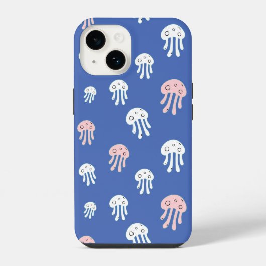 青い背景のクラゲ iPhoneケース (裏面)