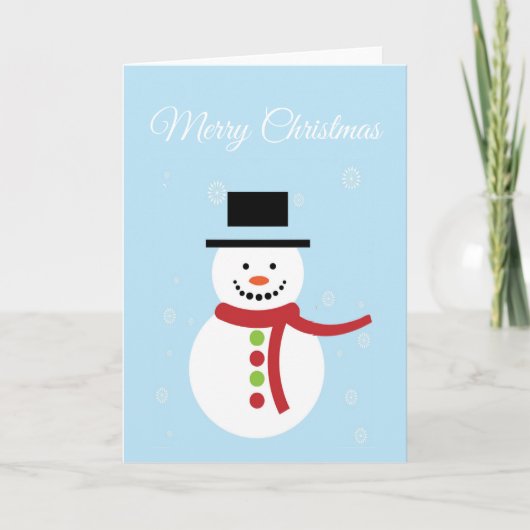 青い背景のクリスマスの雪だるま シーズンカード (正面)