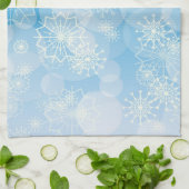 青い背景のクリスマスの雪の結晶 キッチンタオル (折り畳み)