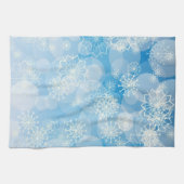 青い背景のクリスマスの雪の結晶 キッチンタオル (横)