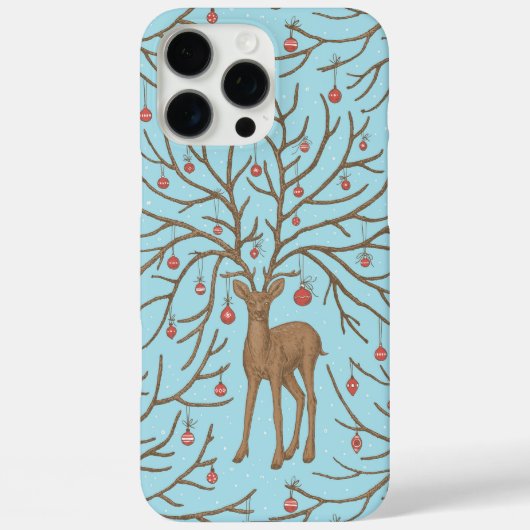 青い背景のクリスマスの鹿 Case-Mate iPhoneケース (裏面)