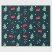 青い背景のクリスマスツリー ラッピングペーパー (フラット)