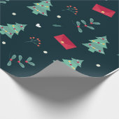 青い背景のクリスマスツリー ラッピングペーパー (角)